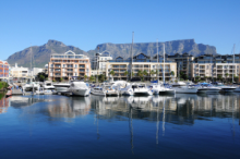 View of Table Mountain and the V&A Waterfront in Cape Town
